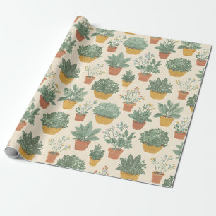 Papier Cadeau Plantes en Pot Fleurs Style d'Illustration Botaniq