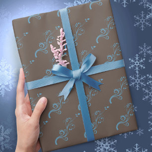 Papier Cadeau Plantes Grimpantes Élégantes Motif Bleu Marron