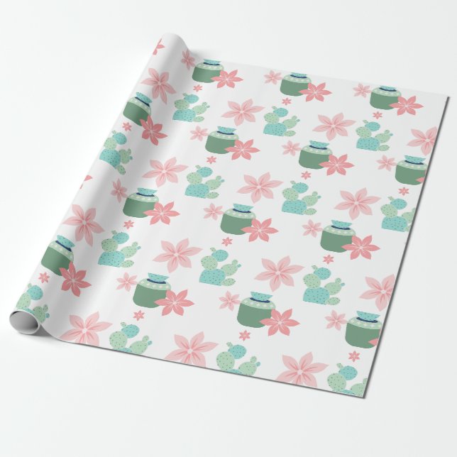 Papier Cadeau Plantes succulentes à l'aquarelle (Déroulé)
