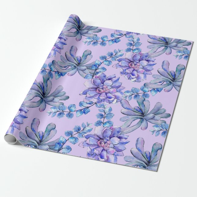 Papier Cadeau Plantes succulentes à l'aquarelle (Déroulé)