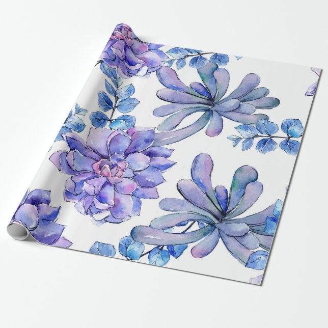 Papier Cadeau Plantes succulentes à l'aquarelle (Déroulé)