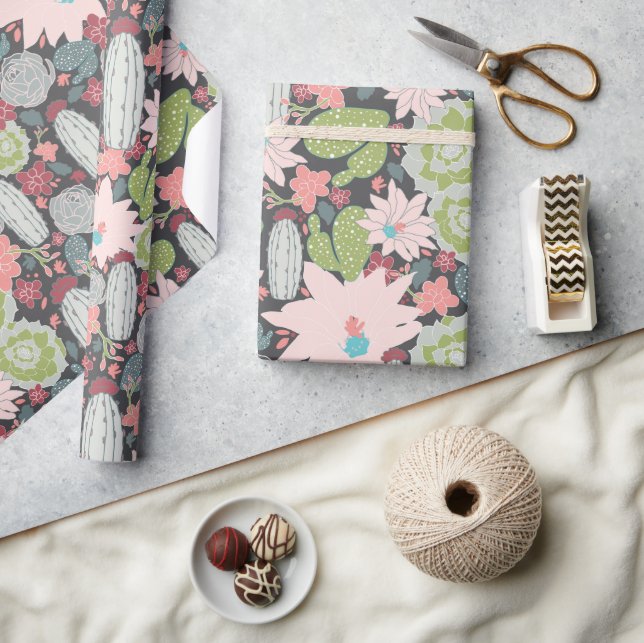 Papier Cadeau Plantes Succulents Et Motif Cactus (Artisanat)