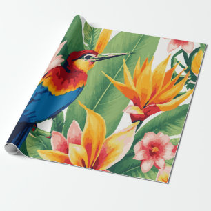Papier Cadeau Plantes tropicales luxuriantes avec motif d'oiseau