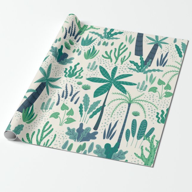 Papier Cadeau Plantes tropicaux et motifs feuille (Déroulé)