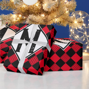 Papier Cadeau Plaque de carton rouge et noir de buffle Monogramm
