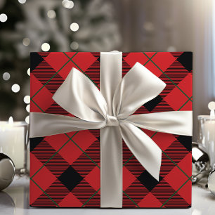 Papier Cadeau Plaqué Diagonal Rouge, Vert Et Noir