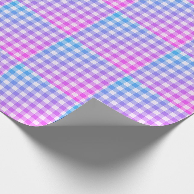 Papier Cadeau Plat En vichy rose Bleu Moderne Simple Check (Coin)