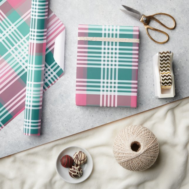 Papier Cadeau Plat Rose Et Vert (Artisanat)
