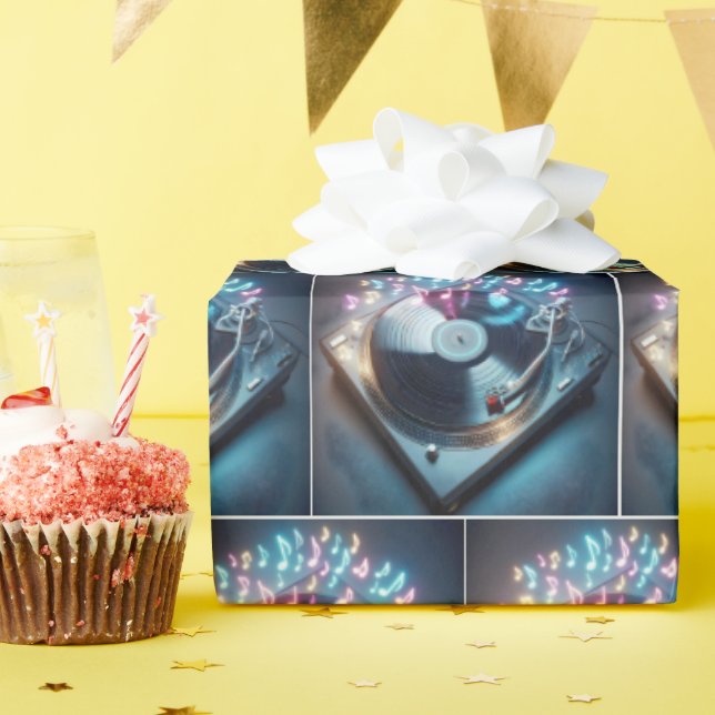 Papier Cadeau Platine stéréo avec notes néon dansantes (Fête d'anniversaire)