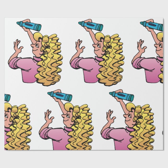 Papier Cadeau Playful Girl with Crayon (Plat)