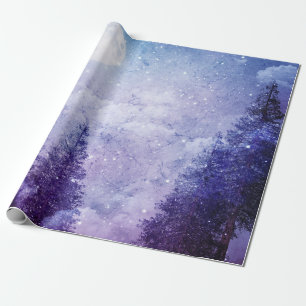 Papier Cadeau Pleine lune Forêt violette d'hiver