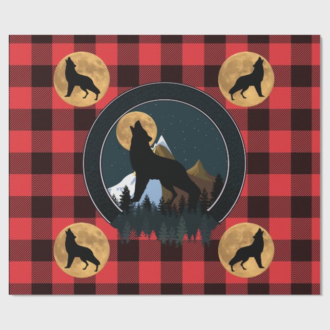 Papier Cadeau Pleine lune Wolf Howling (Plat)