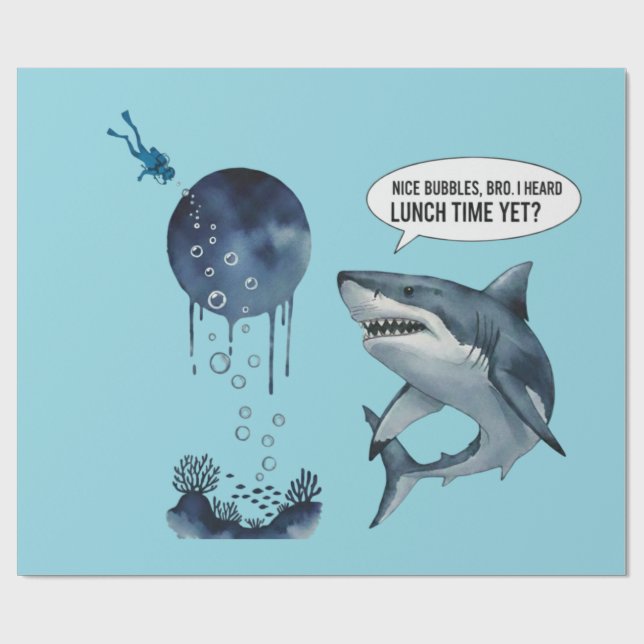 Papier Cadeau Plongeur de requin drôle heure du déjeuner jolies  (Plat)