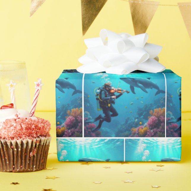 Papier Cadeau Plongeur jouant du violon pour une baleine (Fête d'anniversaire)