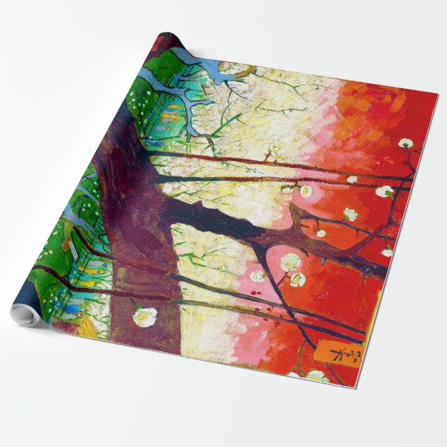 Papier Cadeau Plum à fleurs (après Hiroshige), Van Gogh (Déroulé)