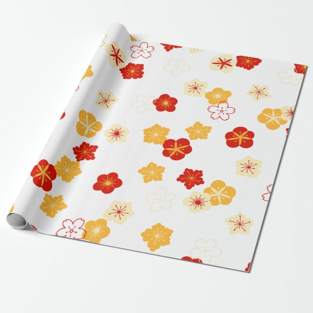 Papier Cadeau Plum Bossom Fleur chinois Nouvel An Motif (Déroulé)