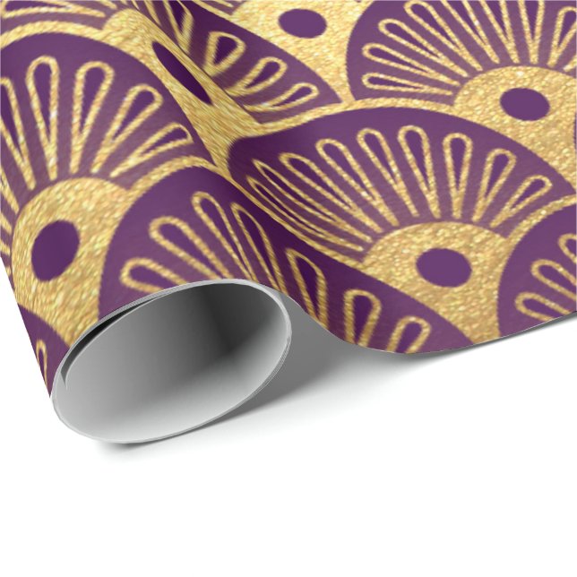 Papier Cadeau Plum de sirène d'or Plum violet échelles Plum Shal (Coin rond)