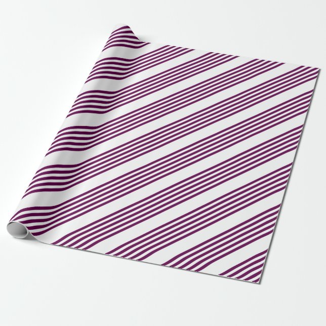 Papier Cadeau Plum et blanc cinq bandes motif (Déroulé)