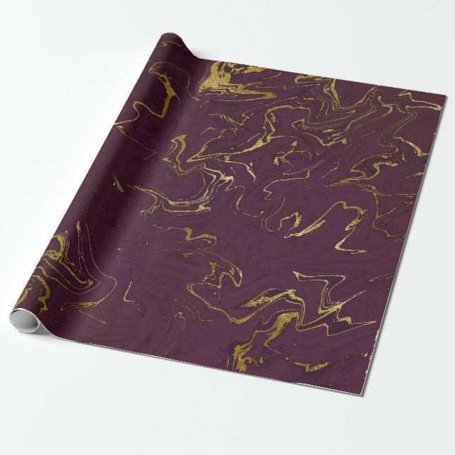 Papier Cadeau Plum violet en marbre d'or profond de la Terre (Déroulé)