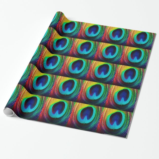 Papier Cadeau Plume de paon vibrant (Déroulé)