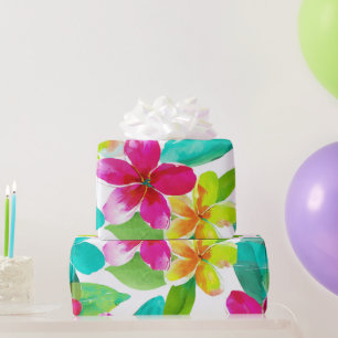 Papier Cadeau Plumeria Hawaïen Tropical Rose Frangipane Floral
