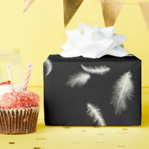 Papier Cadeau Plumes blanches sur noir