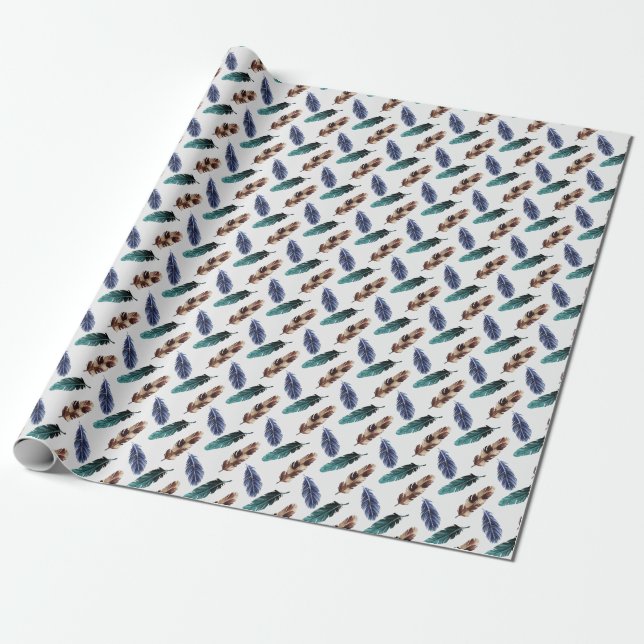 Papier Cadeau Plumes colorées Texture tribale (Déroulé)