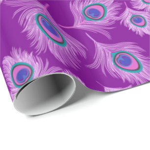 Papier Cadeau Plumes de paon d'orchidée sur le pourpre