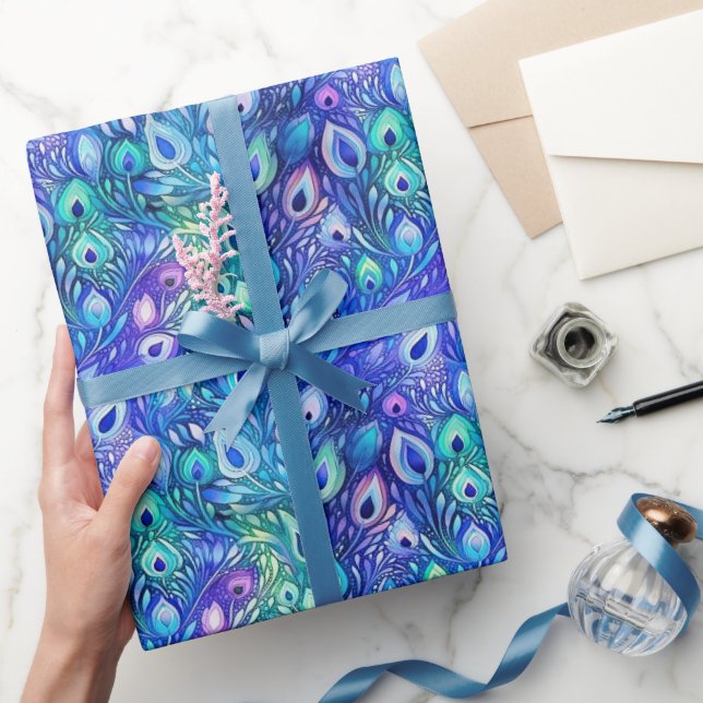 Papier Cadeau Plumes de Peacock de Monnaie Bleue Violet (Cadeaux)