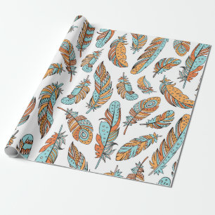 Papier Cadeau Plumes décoratives motif sans soudure. Main dessin