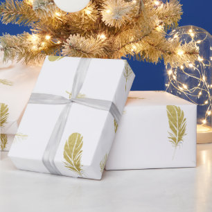 Papier Cadeau Plumes Dorées