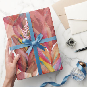 Papier Cadeau Plumes Florales Exotiques d'Été Art Aquarelle