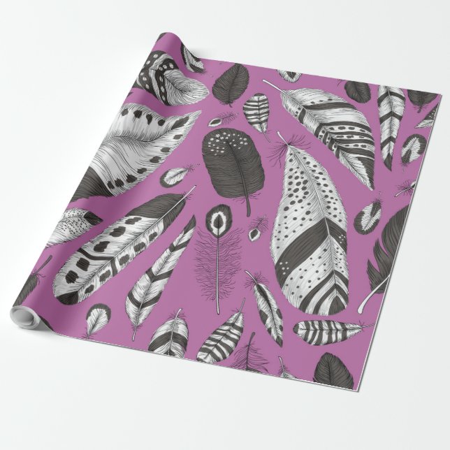 Papier Cadeau Plumes motif (Déroulé)