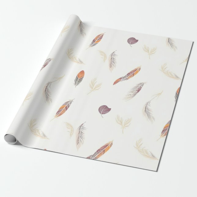 Papier Cadeau Plumes Tendance Collection Luxe Boho (Déroulé)