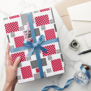Papier Cadeau Pneuka rouge gris patchwork sur arrière - plan bla
