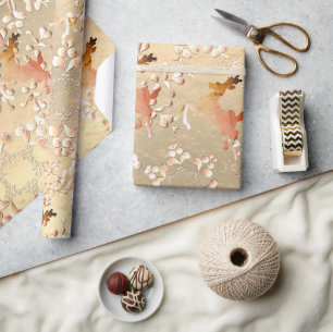 Papier Cadeau Pneus de rennes de vacances sur l'or Rose