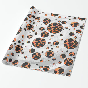 Papier Cadeau Poche noire et orange Polka Imprimer