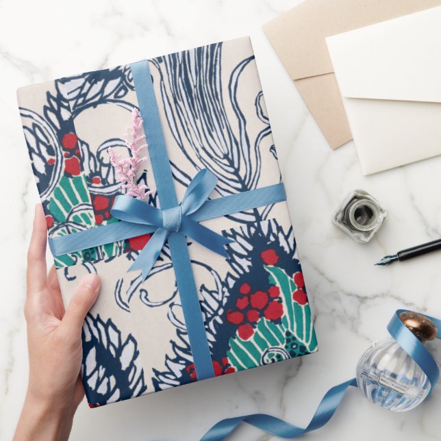 Papier Cadeau Pochoir botanique motif oriental Samarkande (Cadeaux)