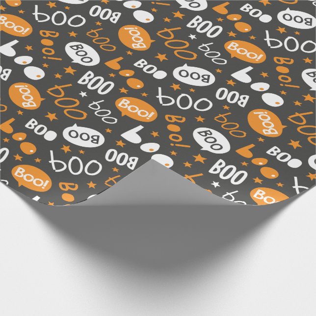 Papier Cadeau Poignée Boo Halloween sur noir (Coin)