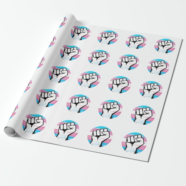 Papier Cadeau Poing de Fierté Trans Imprimé Cercle (Déroulé)