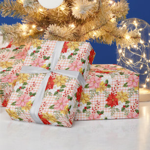 Papier Cadeau Poinsettia à l'aquarelle festive Plaid Vacances TM