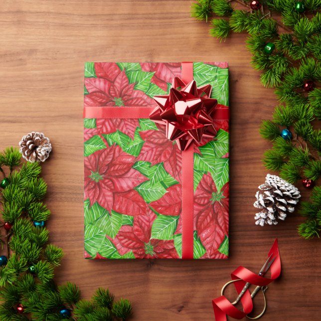 Papier Cadeau Poinsettia aquarelle motif de Noël Enveloppement P (Cadeau de vacances)