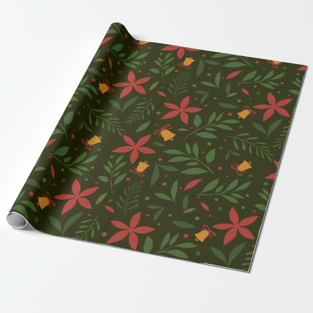 Papier Cadeau Poinsettia & Bell Elegance (Déroulé)