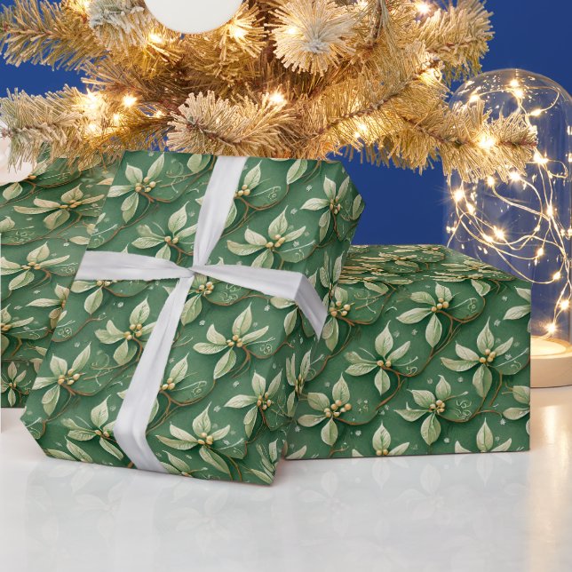 Papier Cadeau Poinsettia blanc de vacances  (Vacances)