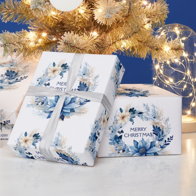 Papier Cadeau Poinsettia bleue (Vacances)
