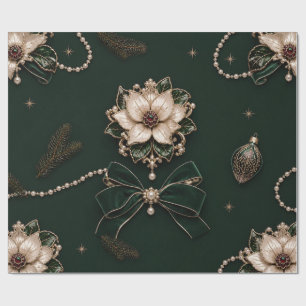 Papier Cadeau Poinsettia de luxe orné de bijoux Noël Emerald Wra