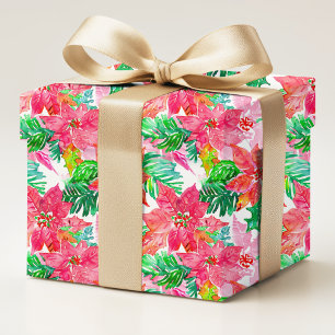Papier Cadeau Poinsettia Floral Noël Aquarelle Rouge