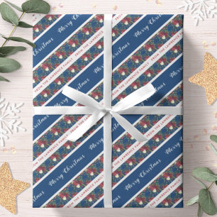 Papier Cadeau Poinsettia Marine Bleu Personnalisé Joyeux Noël