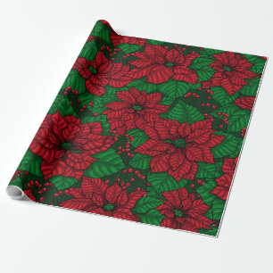 Papier Cadeau Poinsettia, motif de Noël
