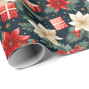 Papier Cadeau Poinsettia Rich Reds & Cream Joli cadeau de Noël